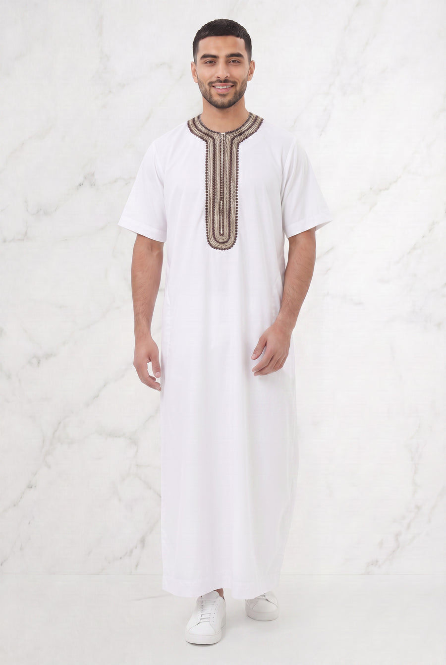 Morrocan Half Sleeve White & Gold Thobe 1512
