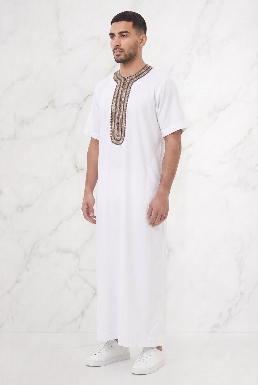 Morrocan Half Sleeve White & Gold Thobe 1512