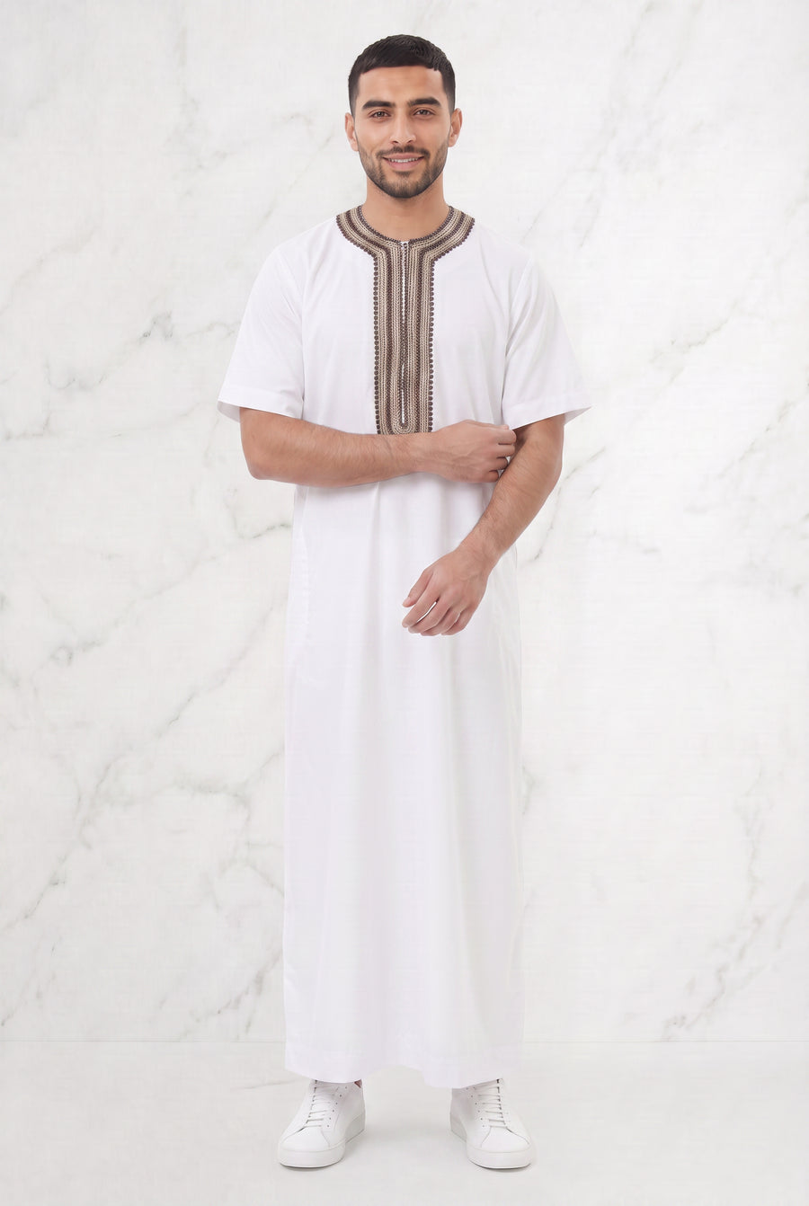 Morrocan Half Sleeve White & Gold Thobe 1512