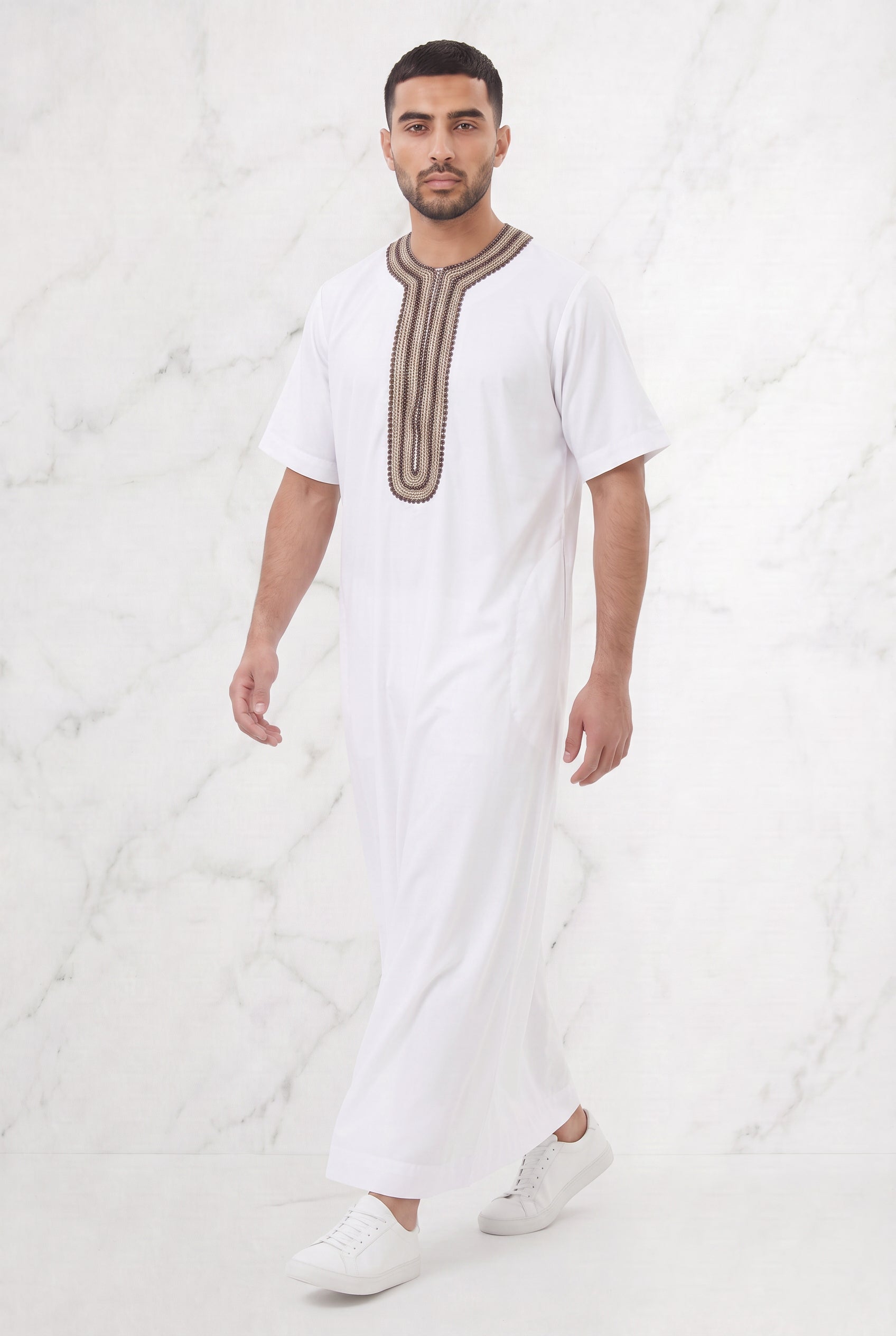 Morrocan Half Sleeve White & Gold Thobe 1512