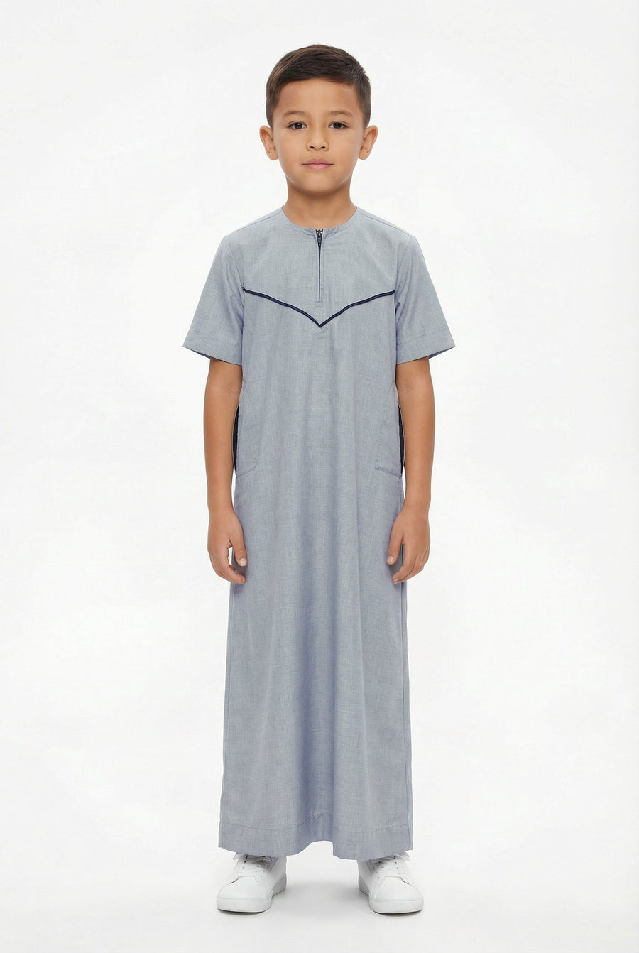 Boys Omani Half Sleeved Thobe Grey 1516 Col 3