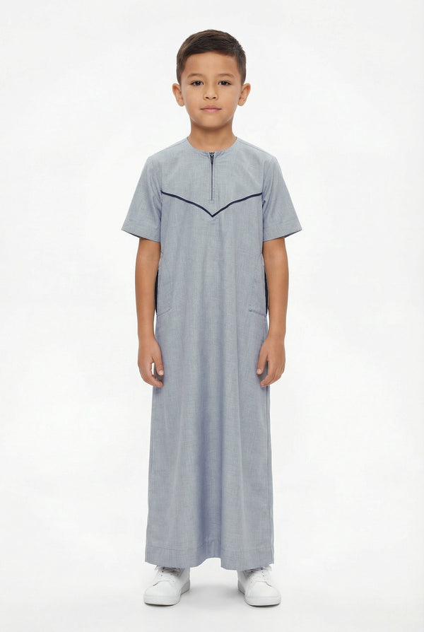 Boys Omani Half Sleeved Thobe Grey 1516 Col 3