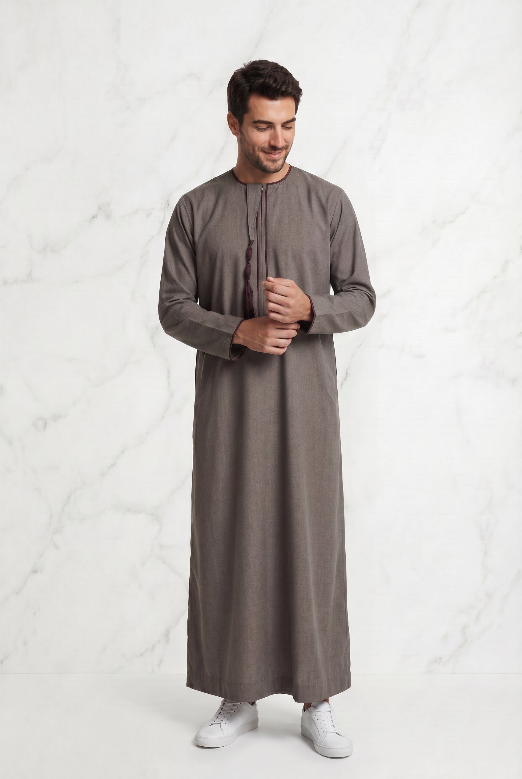 Men's Brown Detailed Tasselled Thobe 1521-17