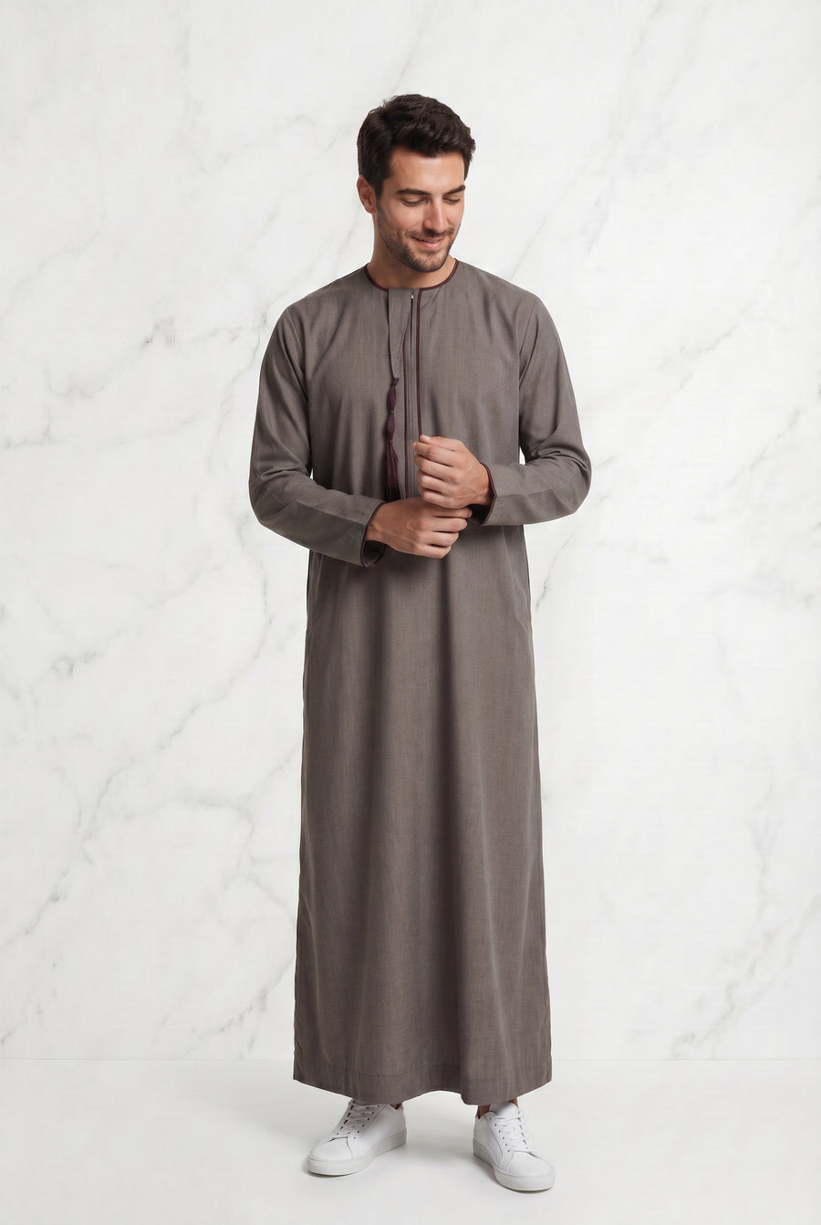 Men's Brown Detailed Tasselled Thobe 1521-17