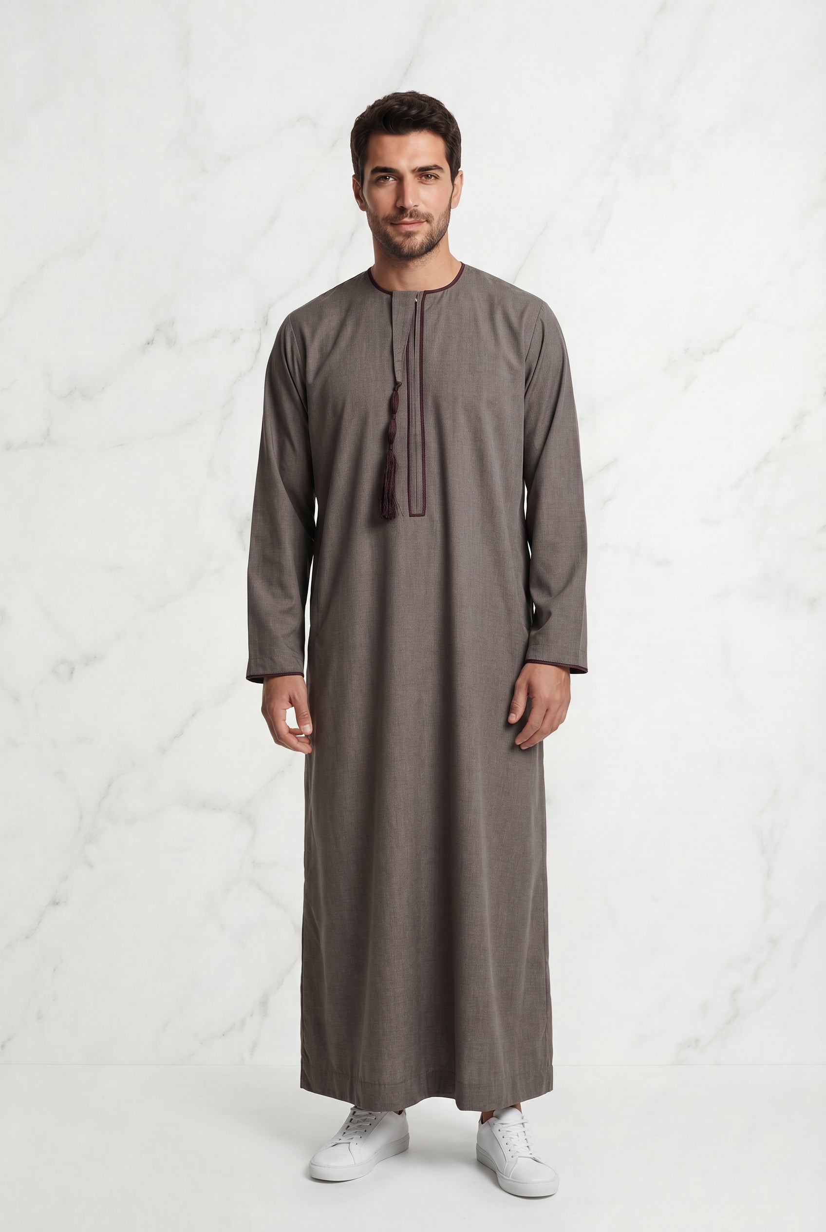 Men's Brown Detailed Tasselled Thobe 1521-17
