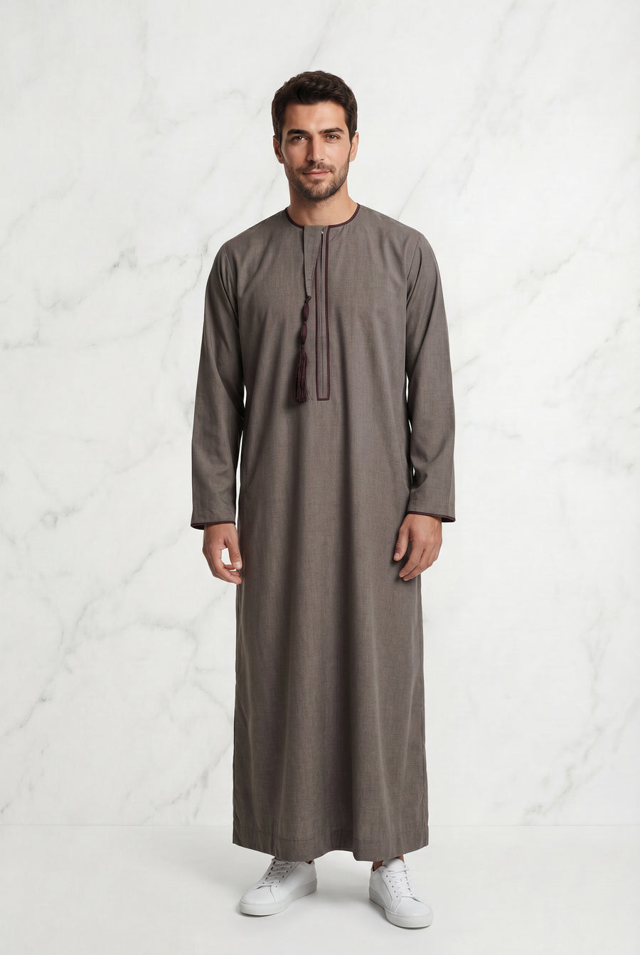 Men's Brown Detailed Tasselled Thobe 1521-17