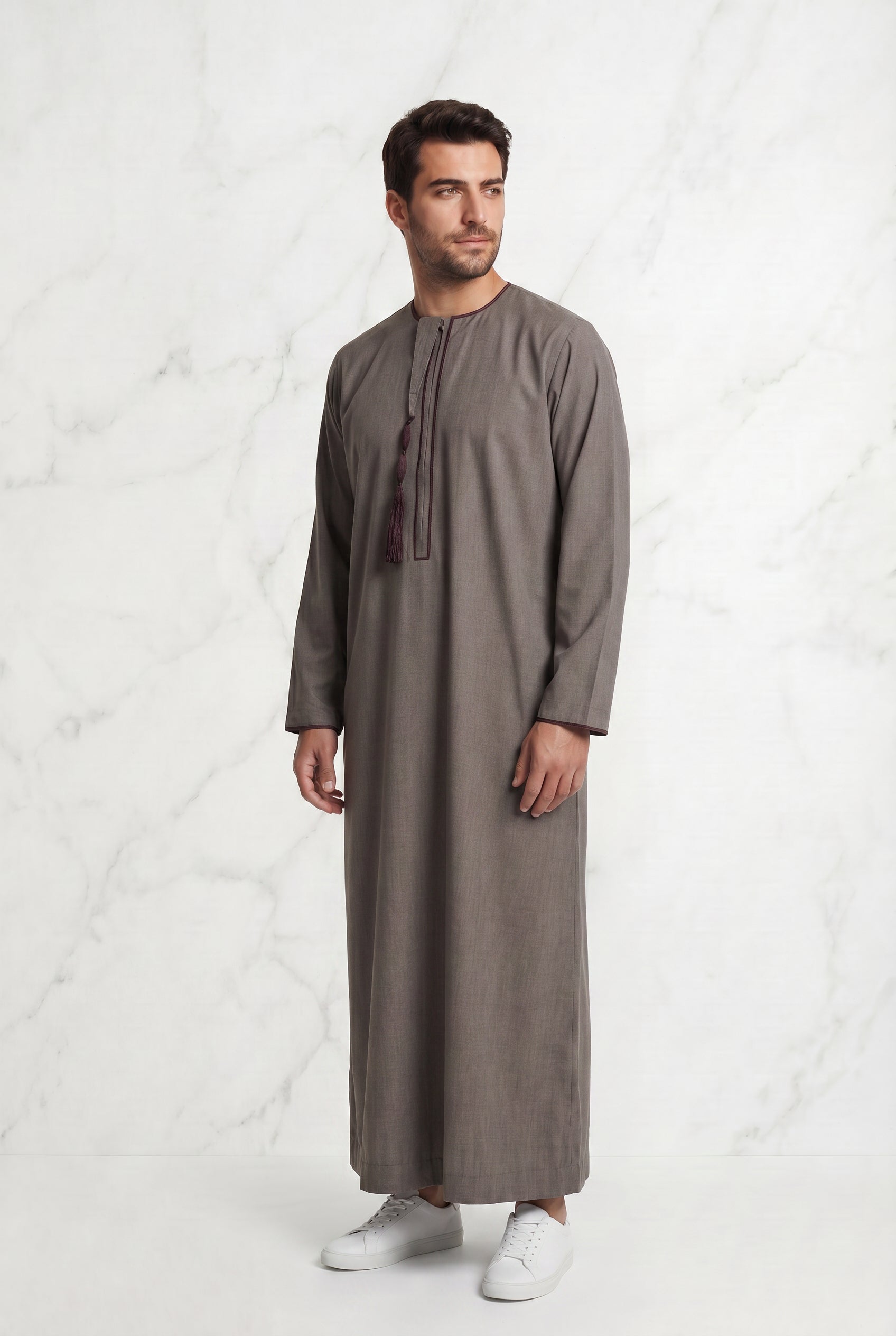 Men's Brown Detailed Tasselled Thobe 1521-17