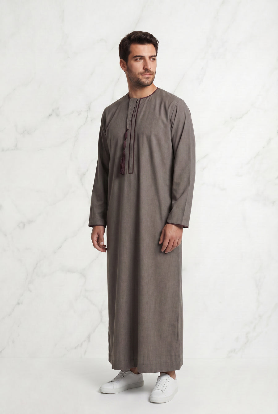 Men's Brown Detailed Tasselled Thobe 1521-17