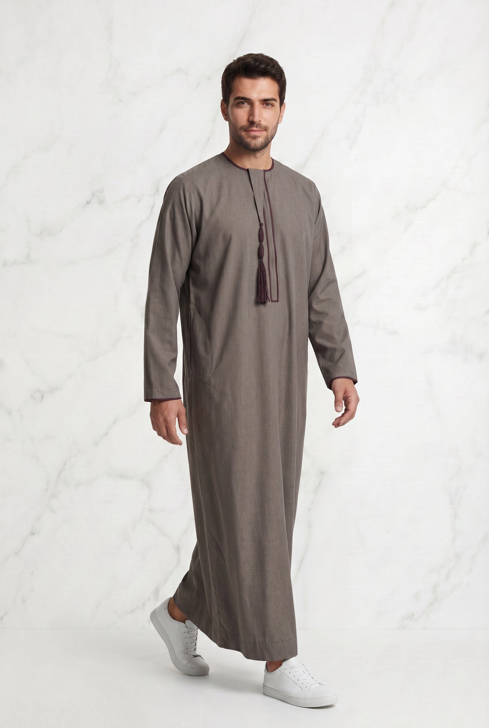Men's Brown Detailed Tasselled Thobe 1521-17