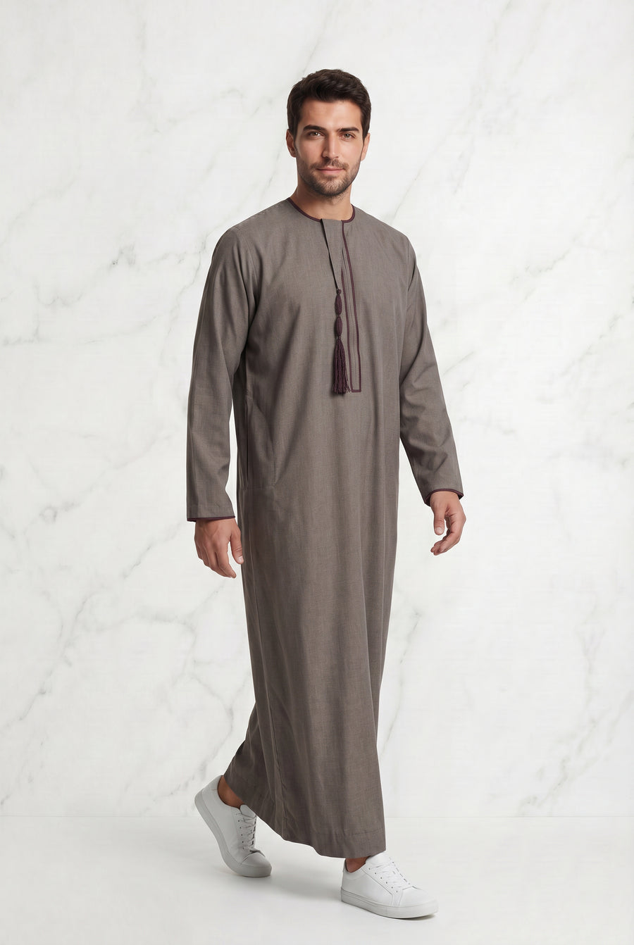 Men's Brown Detailed Tasselled Thobe 1521-17