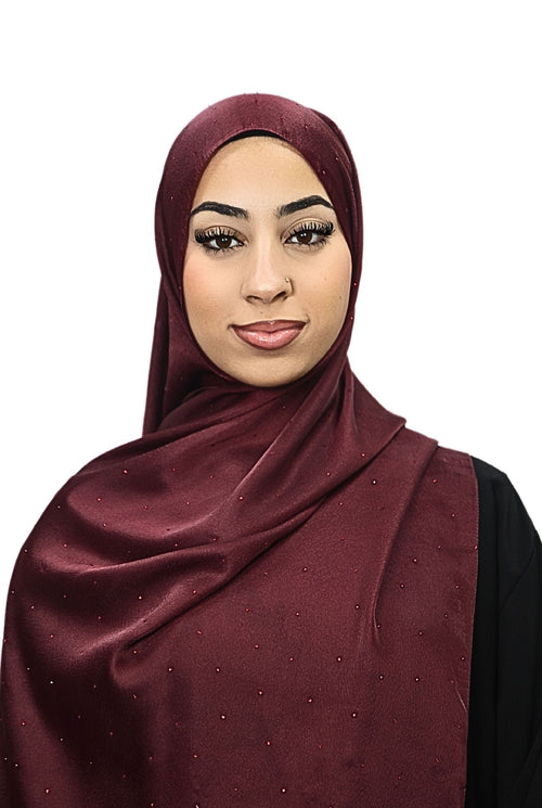 Satin Mukesh Hijab Burgundy Col 10