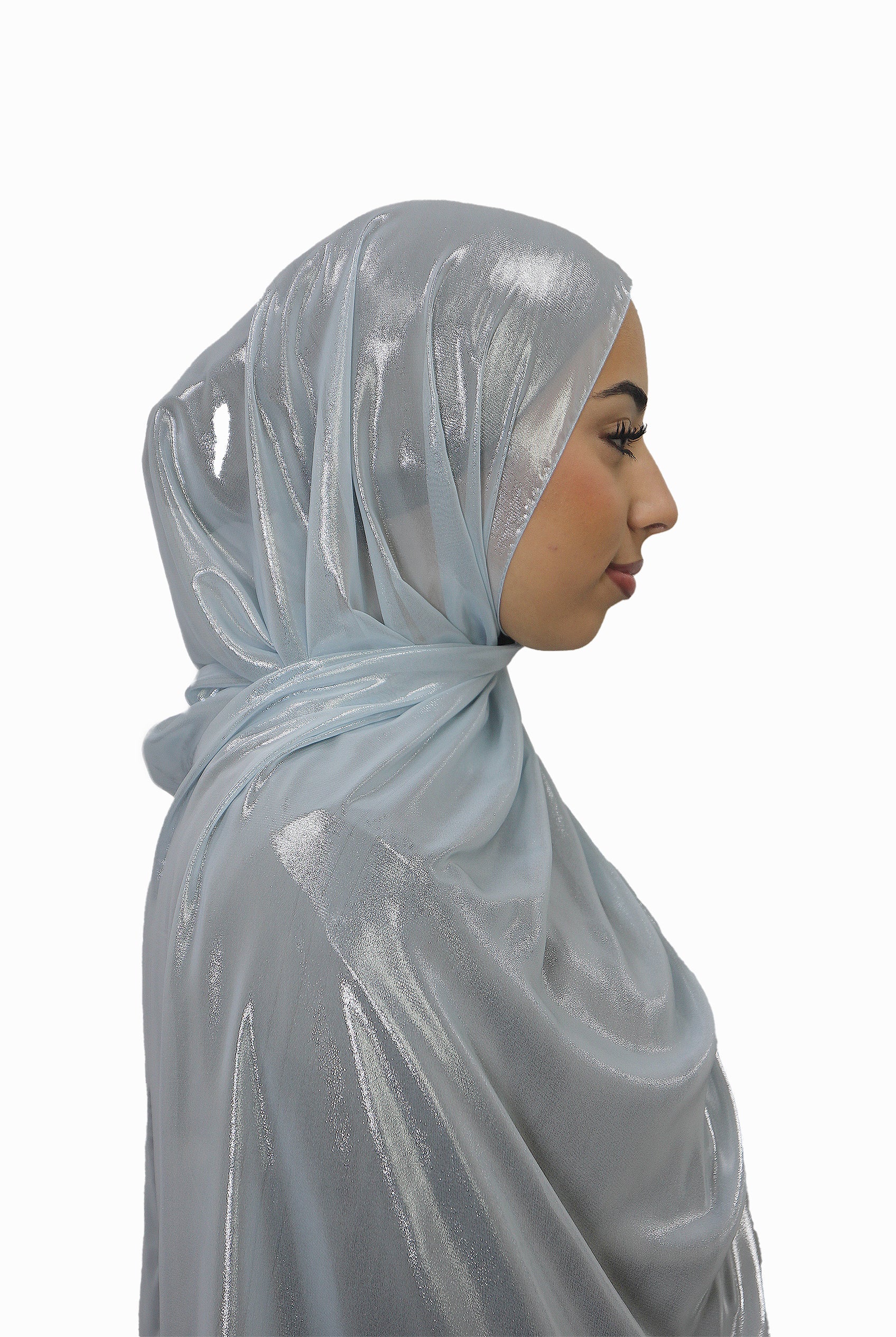 Silver Korean Shimmer Hijab Blue Col 14