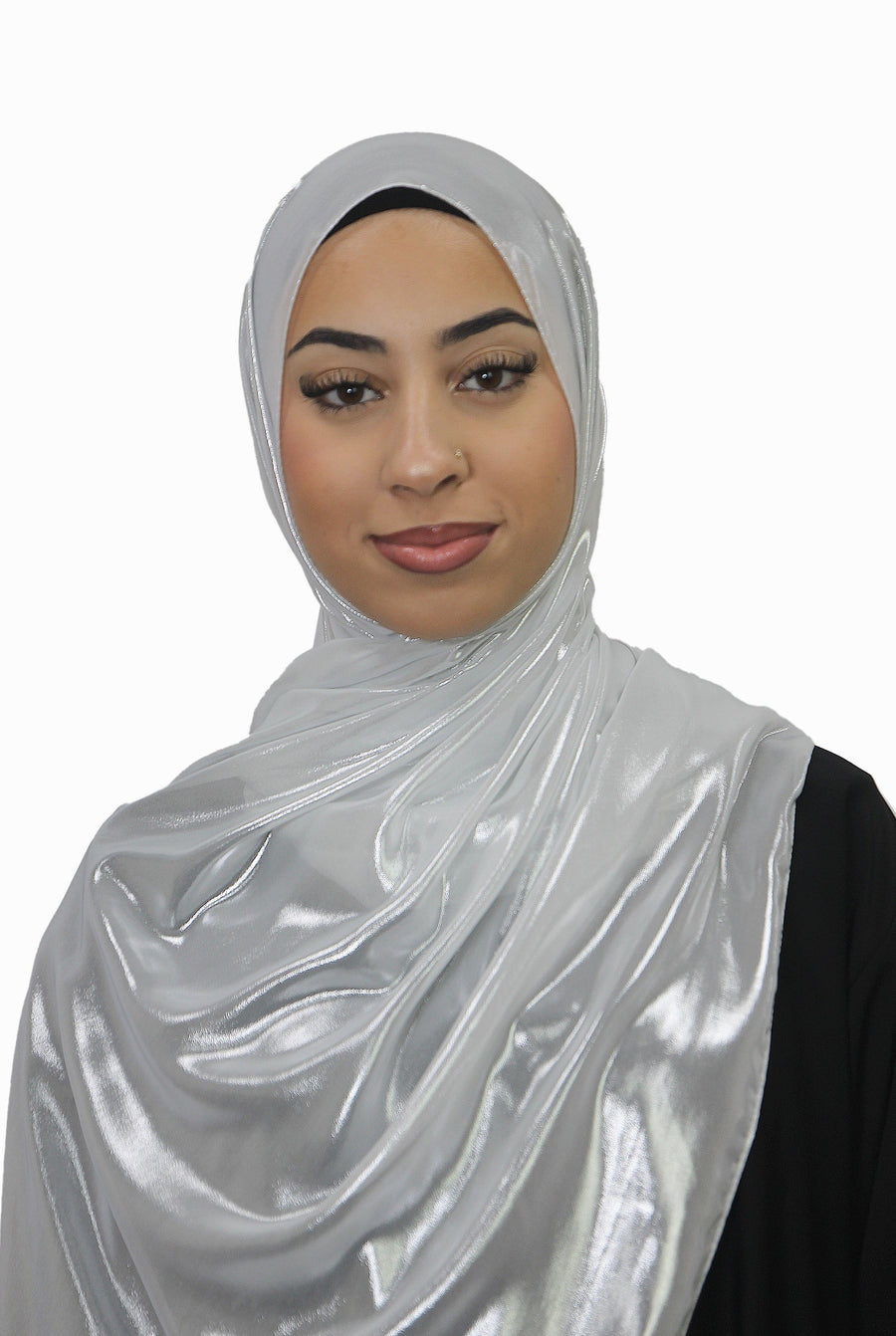 Silver Korean Shimmer Hijab Grey Col 12