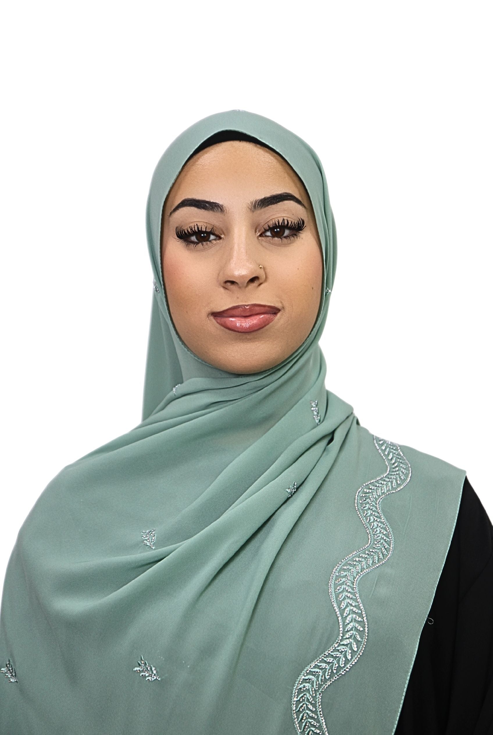 Emirati Chiffon Hijab D1 Sage Green Col 52M