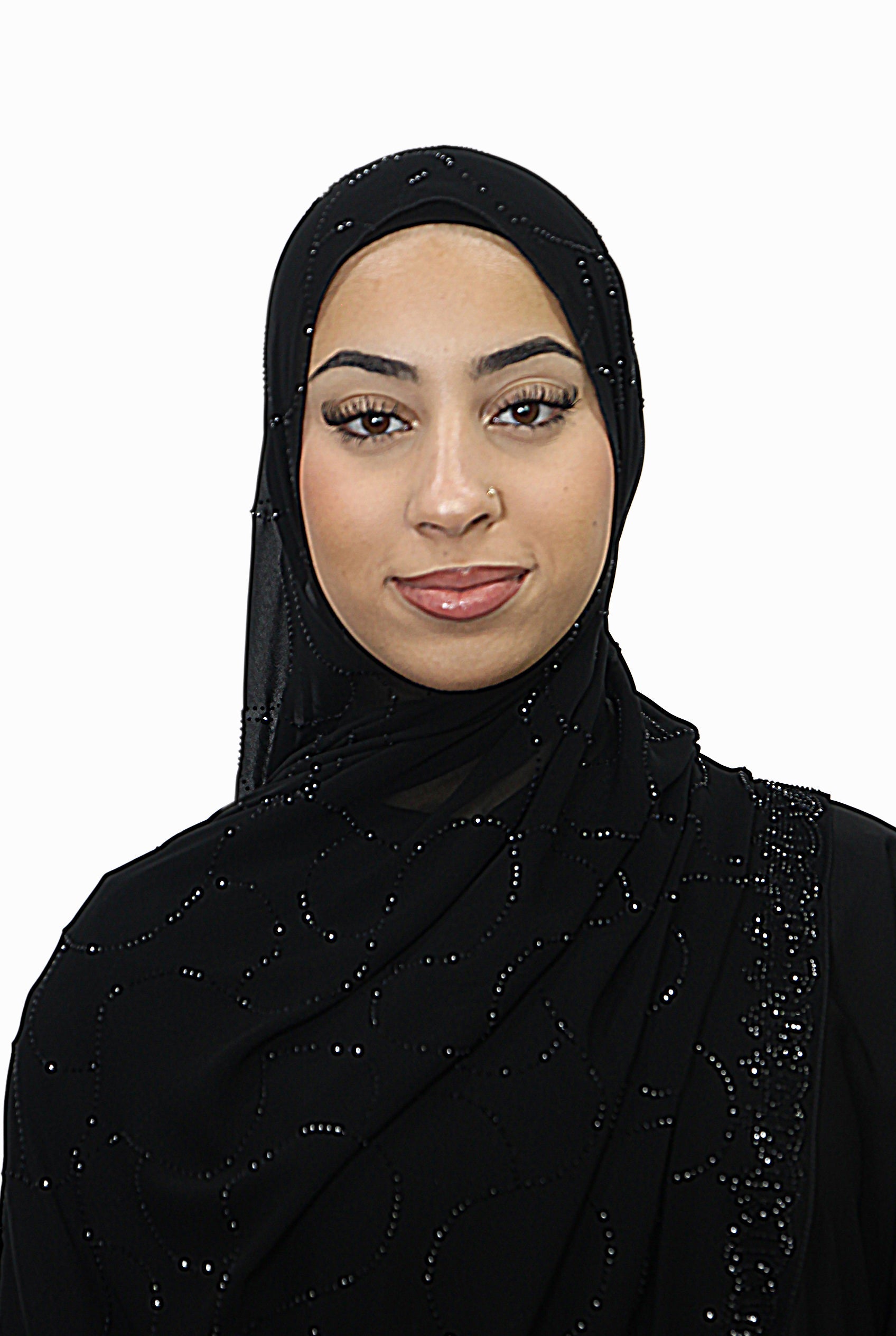 Emirati Chiffon Stone Hijab D2 Black With Black Beads Col 2