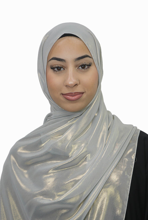 Gold Korean Shimmer Hijab Mist Grey Col 7