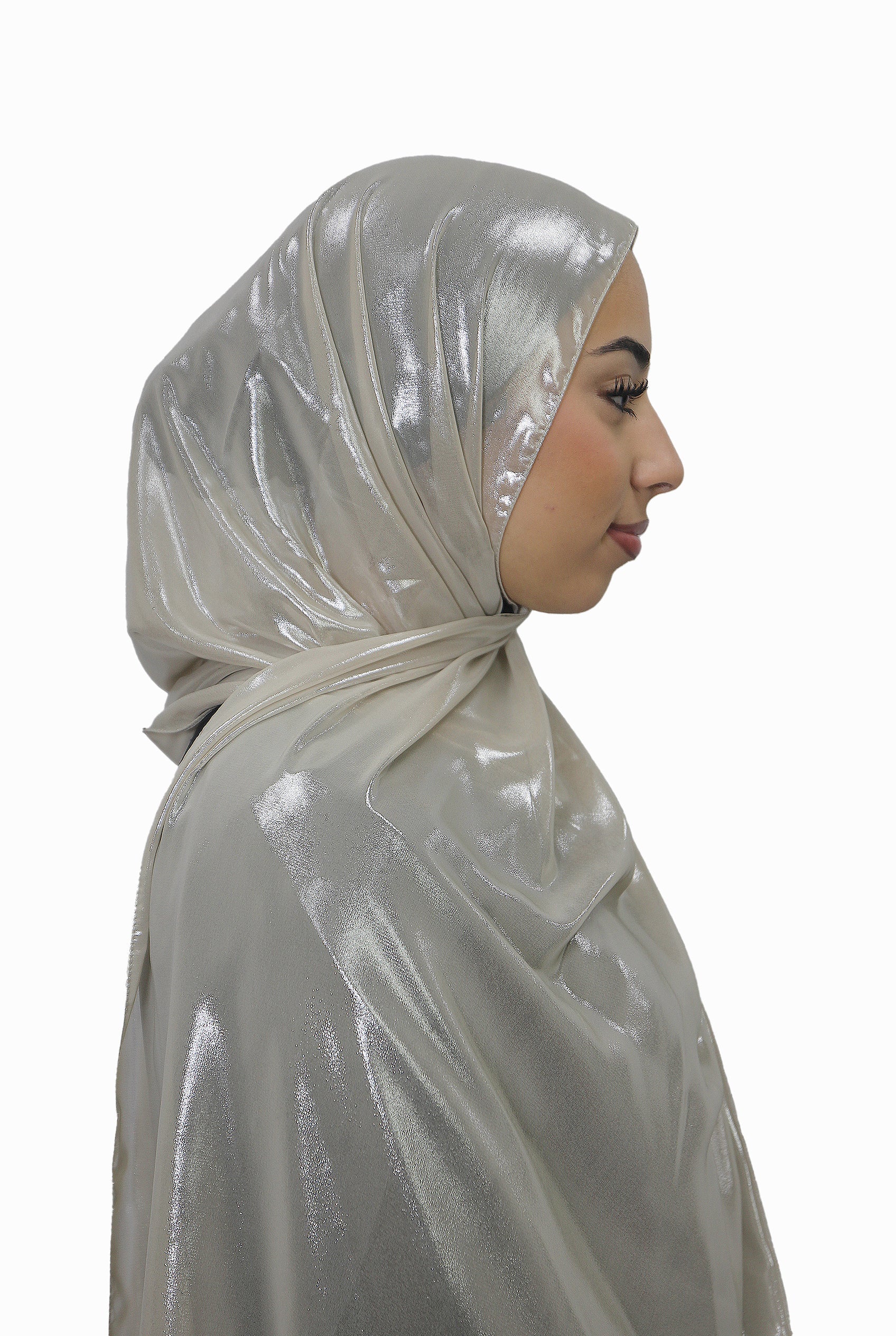 Gold Korean Shimmer Hijab Ivory Col 3
