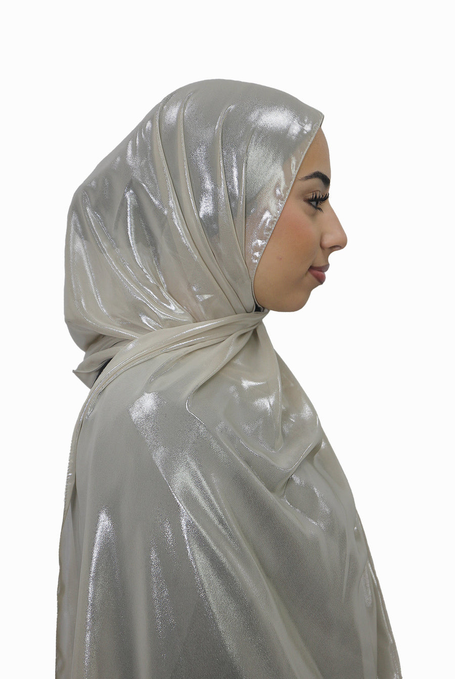 Gold Korean Shimmer Hijab Ivory Col 3