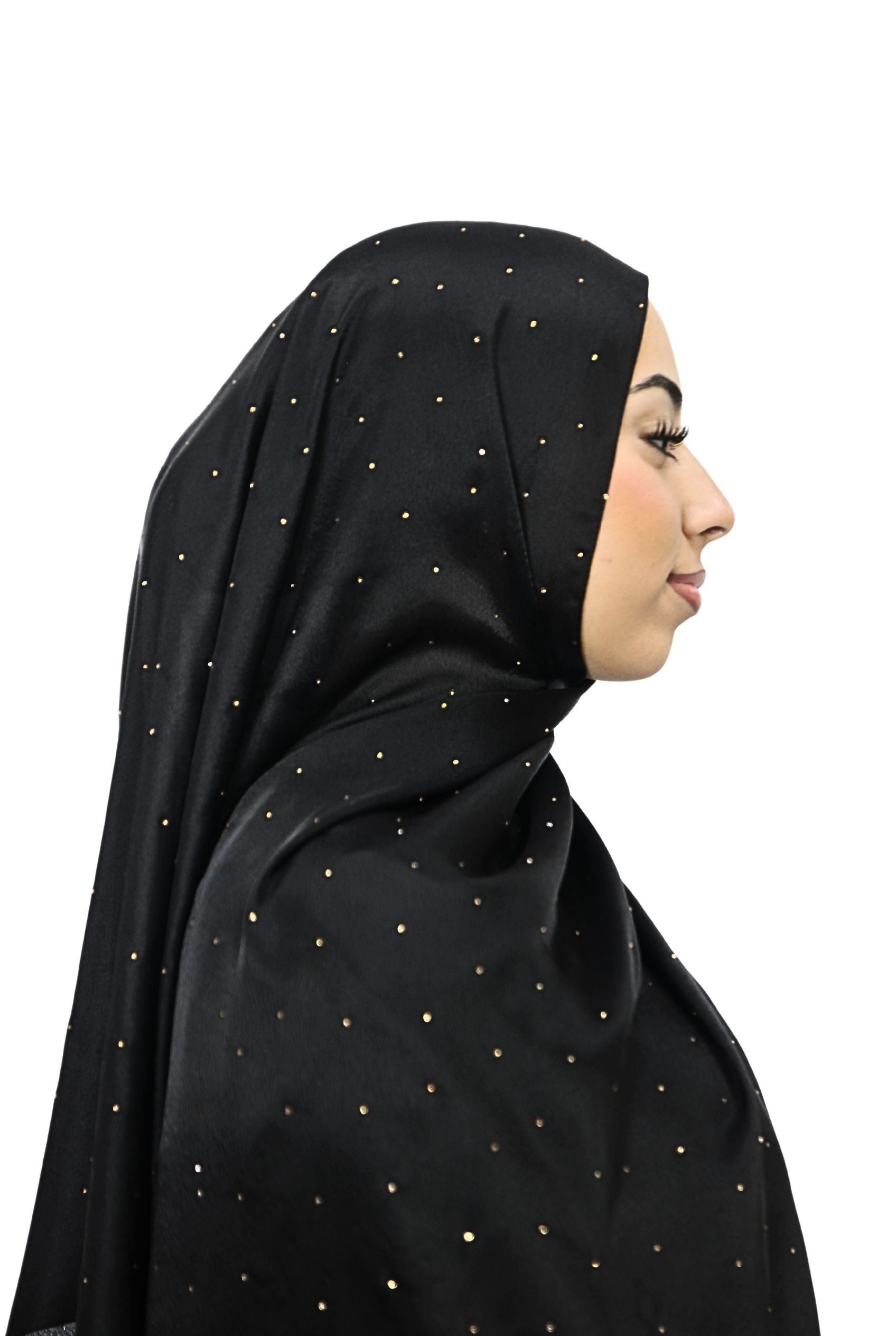 Satin Mukesh Hijab Black with Gold beads