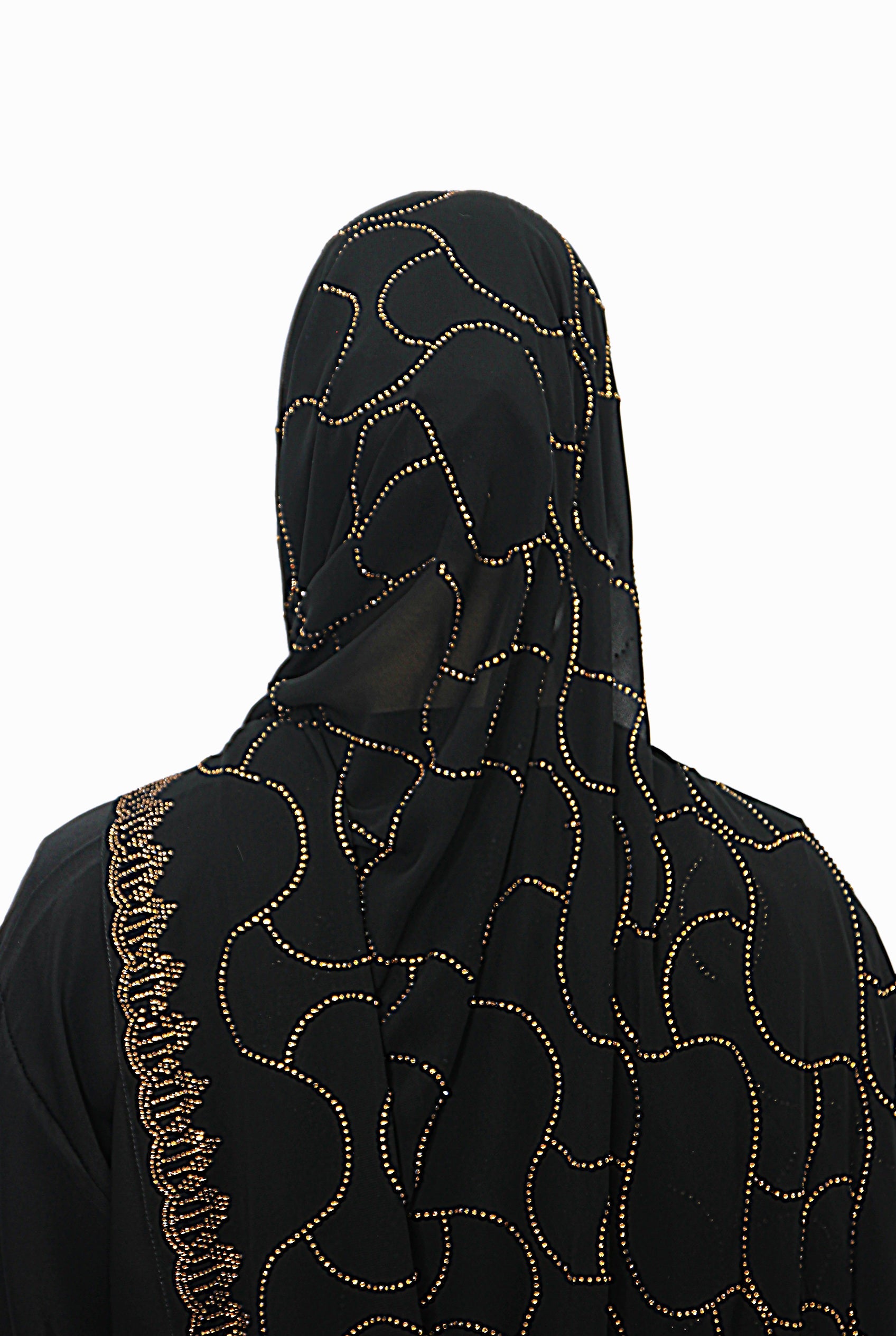 Emirati Chiffon Stone Hijab D2 Black With Gold Beads Col 3