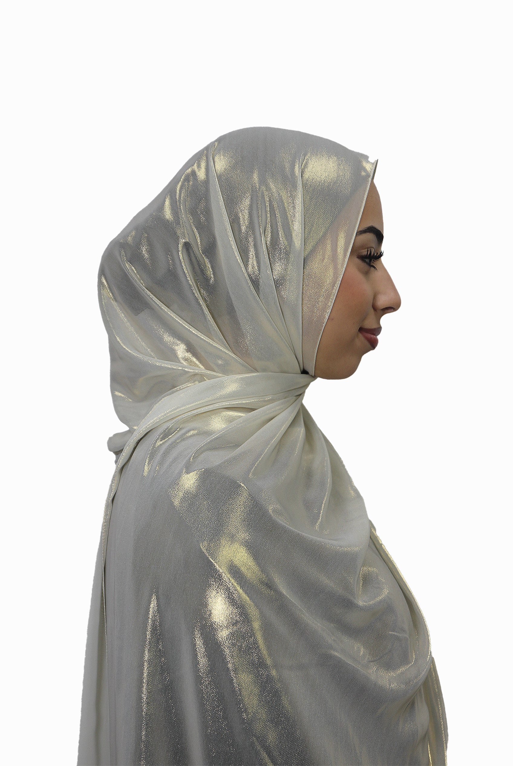 Silver Korean Shimmer Hijab Ivory Col 17