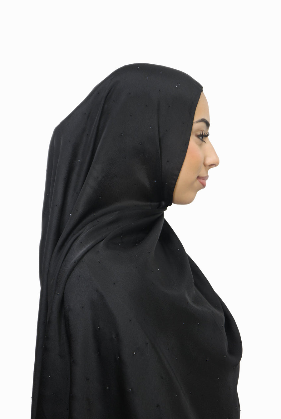 Satin Mukesh Hijab Black Col 1