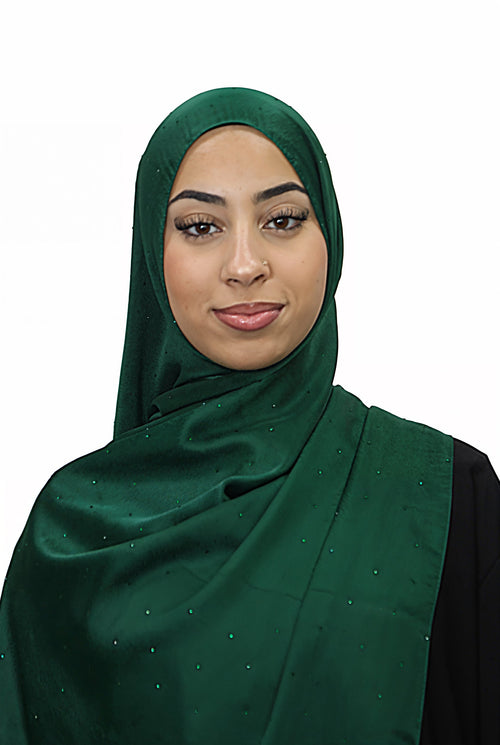 Satin Mukesh Hijab Emerald Green Col 13