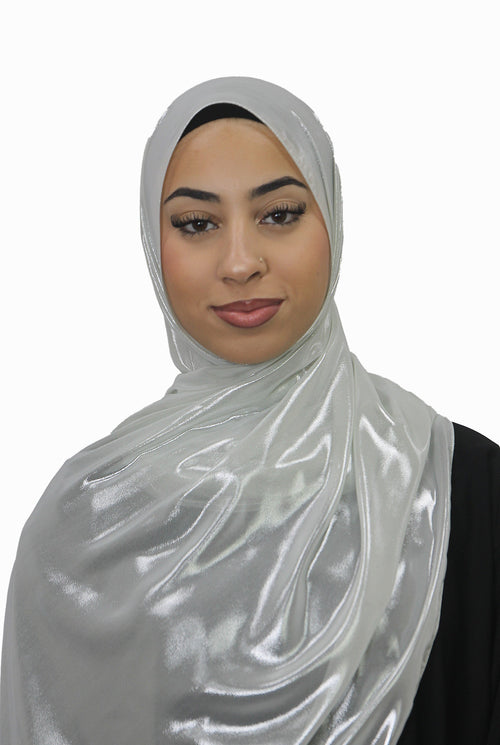 Silver Korean Shimmer Hijab Pearl Col 15