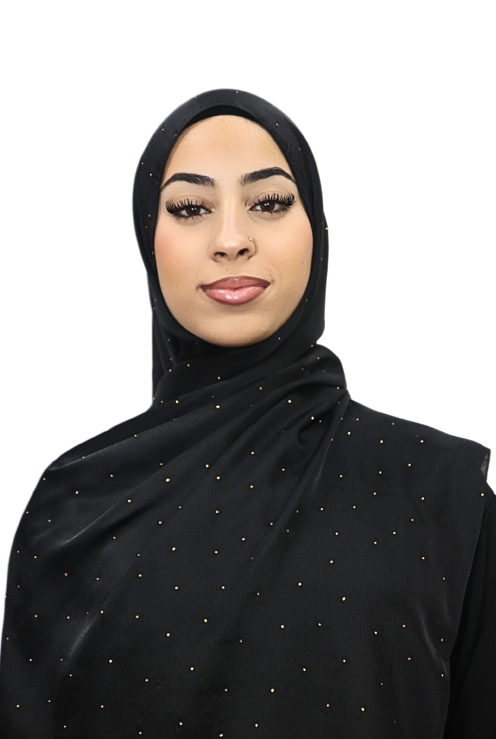Satin Mukesh Hijab Black with Gold beads