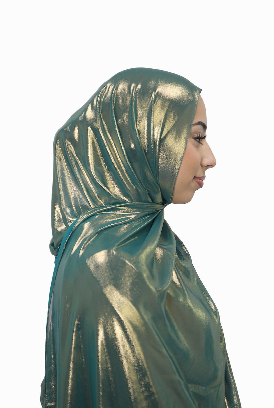 Gold Korean Shimmer Hijab Emerald Green Col 9