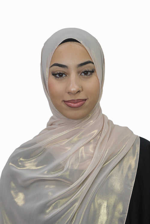 Gold Korean Shimmer Hijab Soft Blush Col 5