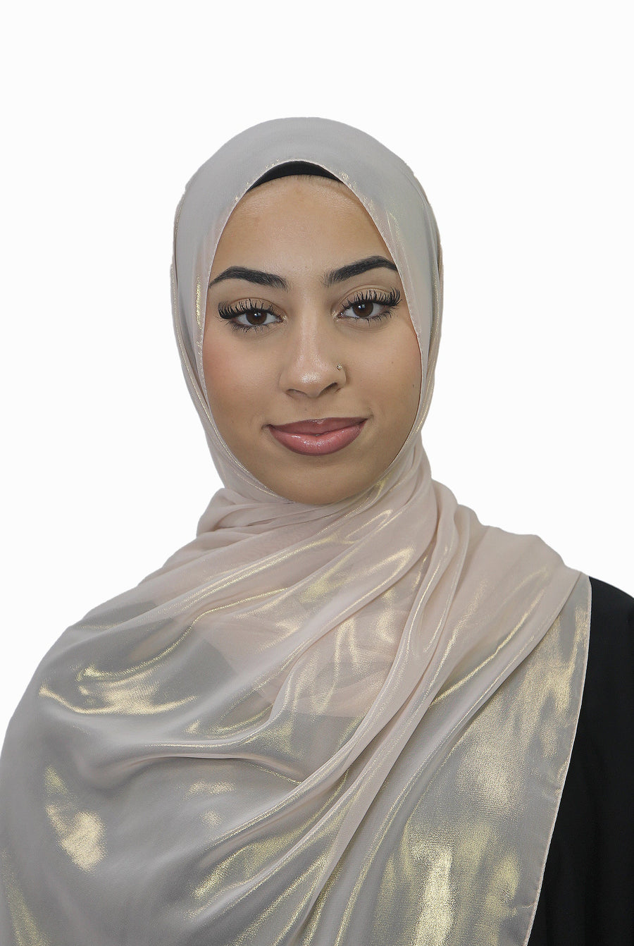Gold Korean Shimmer Hijab Soft Blush Col 5