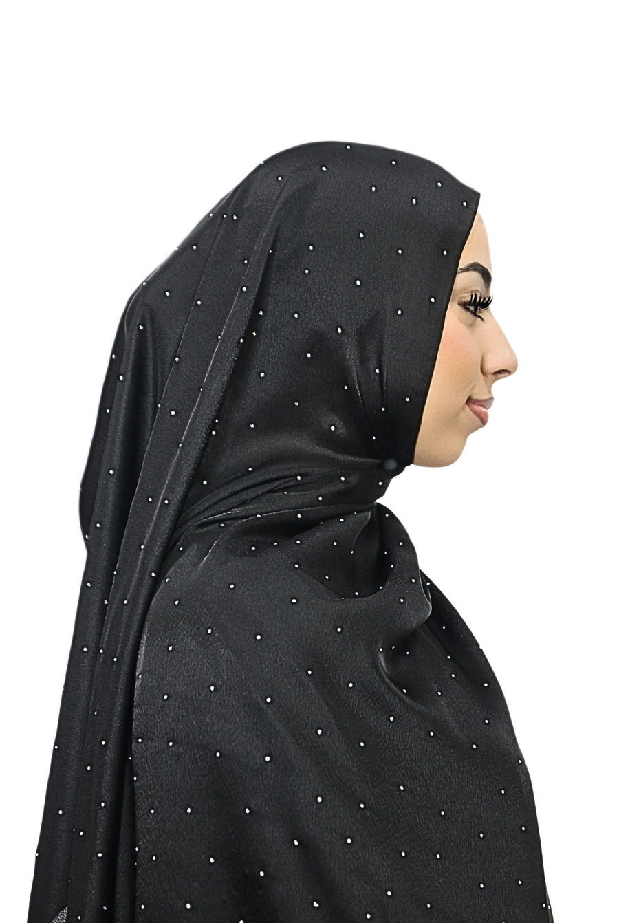 Satin Mukesh Hijab Black with Silver beads