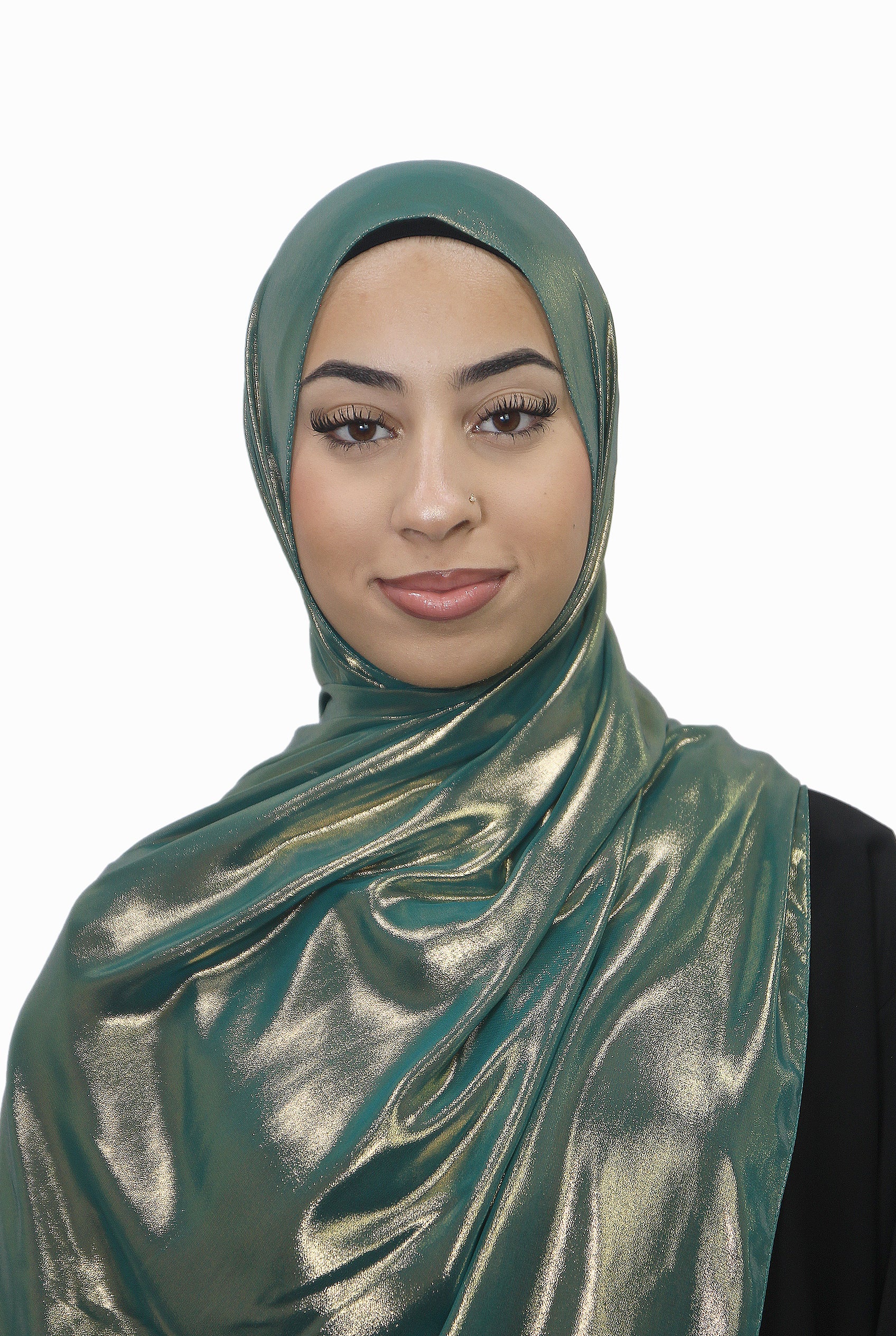 Gold Korean Shimmer Hijab Emerald Green Col 9