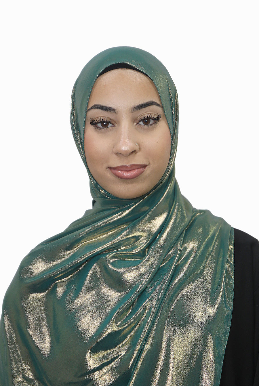 Gold Korean Shimmer Hijab Emerald Green Col 9