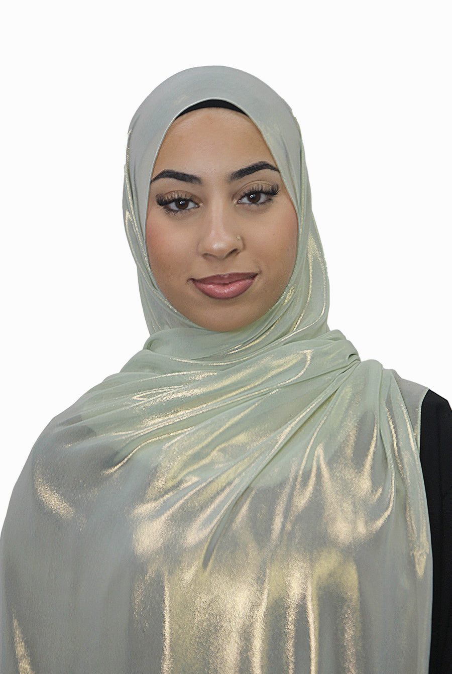 Gold Korean Shimmer Hijab Sage Green Col 8