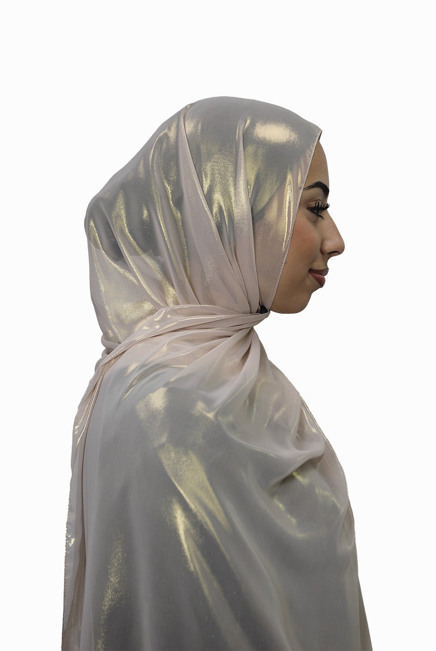 Gold Korean Shimmer Hijab Soft Blush Col 5