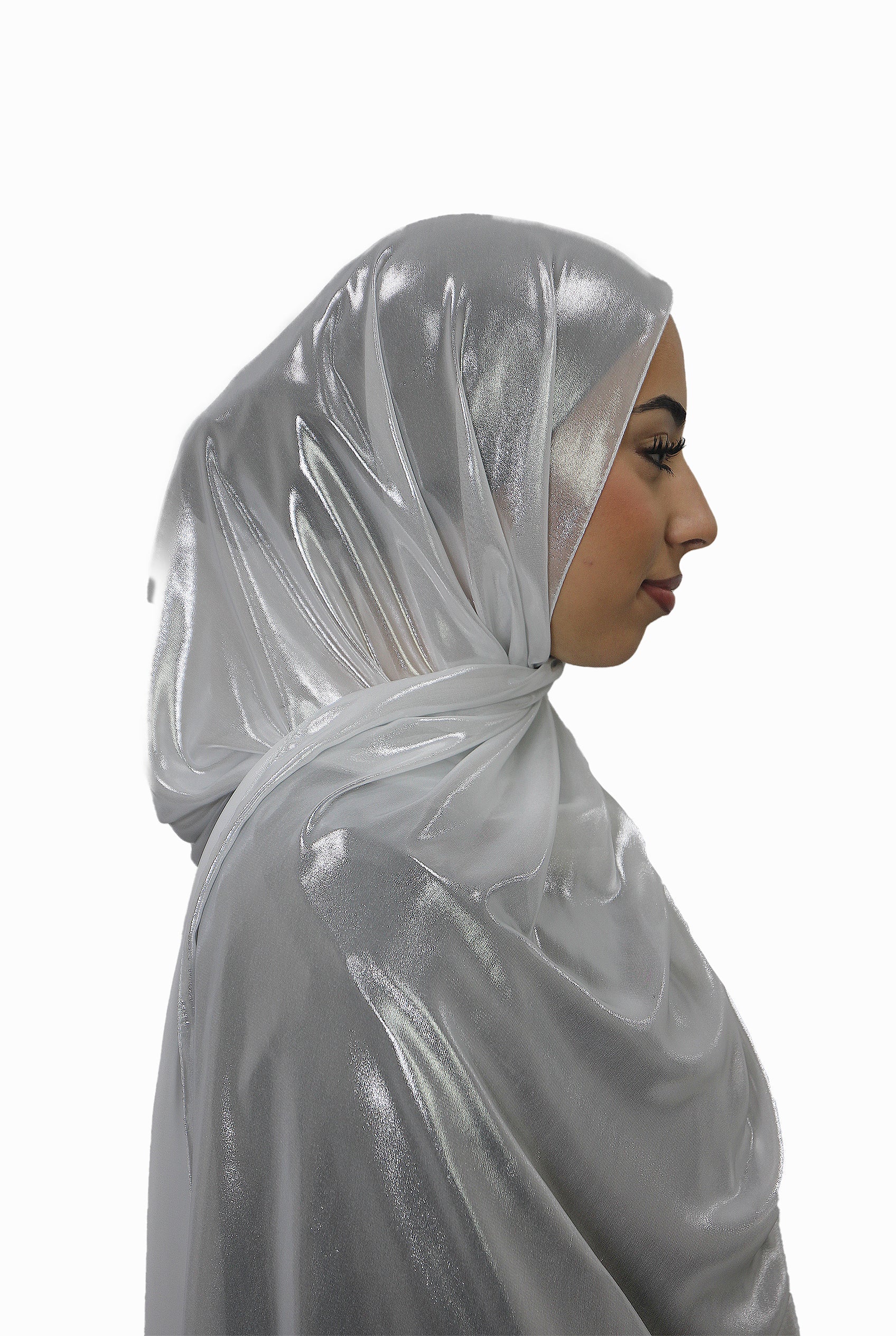 Silver Korean Shimmer Hijab Grey Col 12