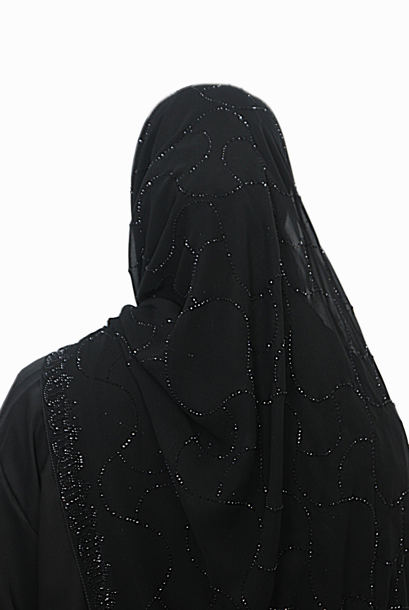 Emirati Chiffon Stone Hijab D2 Black With Black Beads Col 2