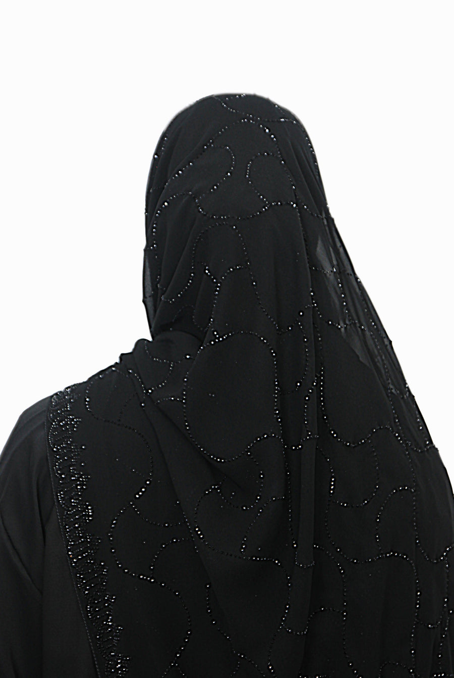 Emirati Chiffon Stone Hijab D2 Black With Black Beads Col 2