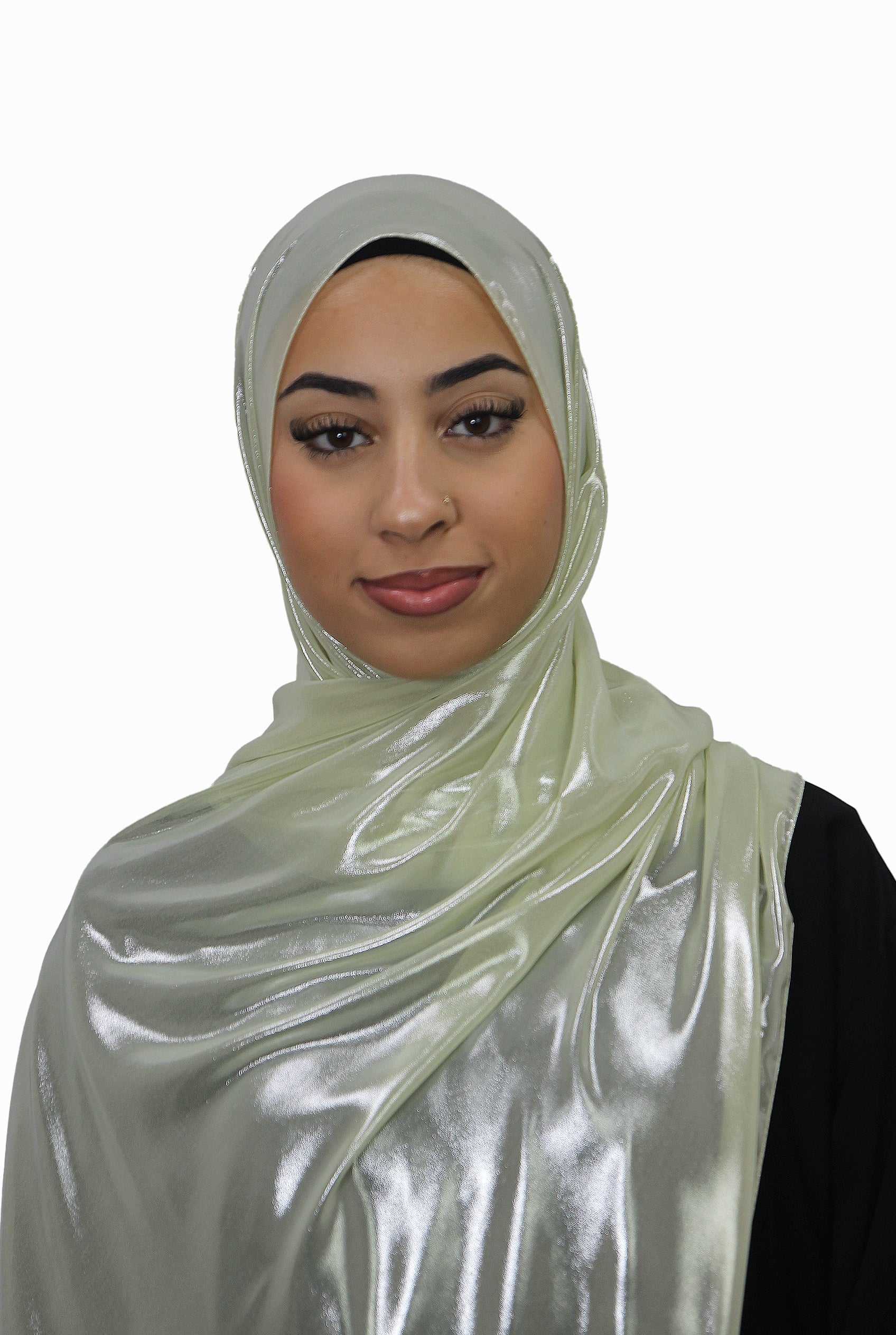 Silver Korean Shimmer Hijab Soft Sage Green Col 16