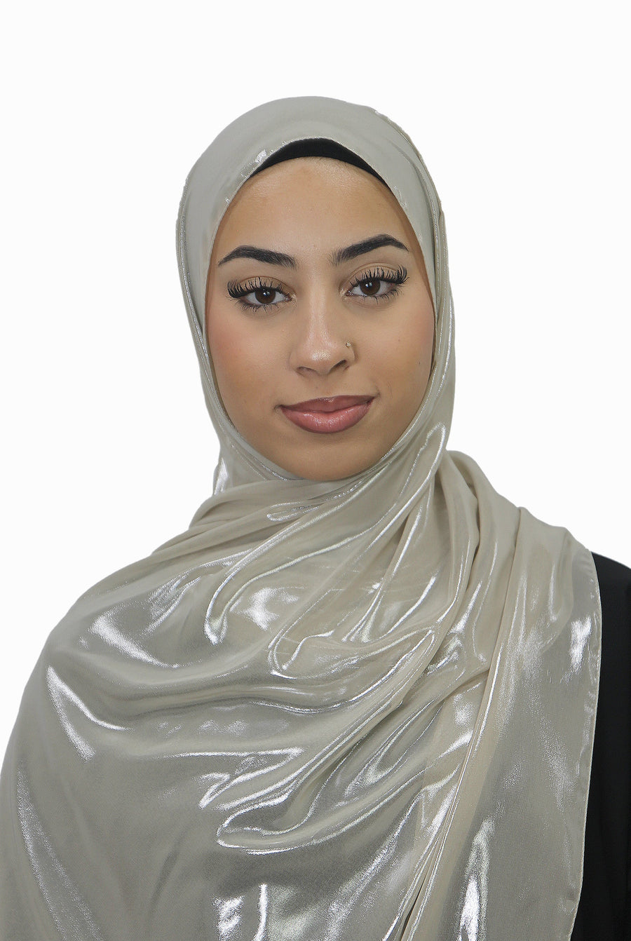 Gold Korean Shimmer Hijab Ivory Col 3
