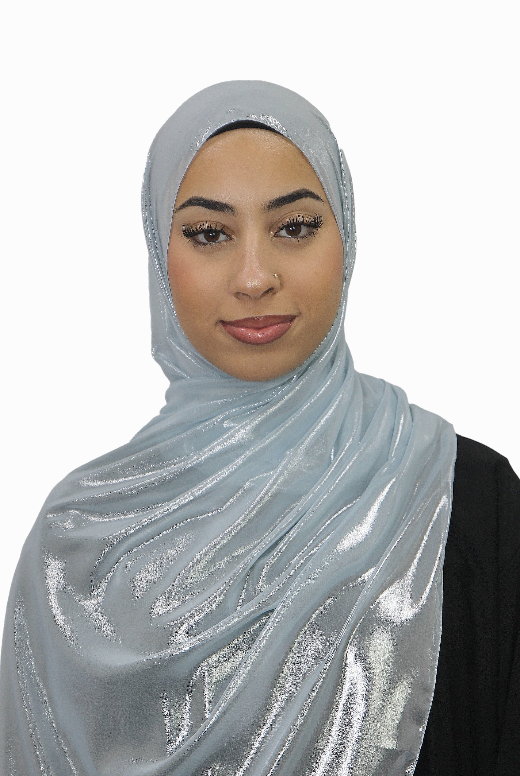 Silver Korean Shimmer Hijab Blue Col 14