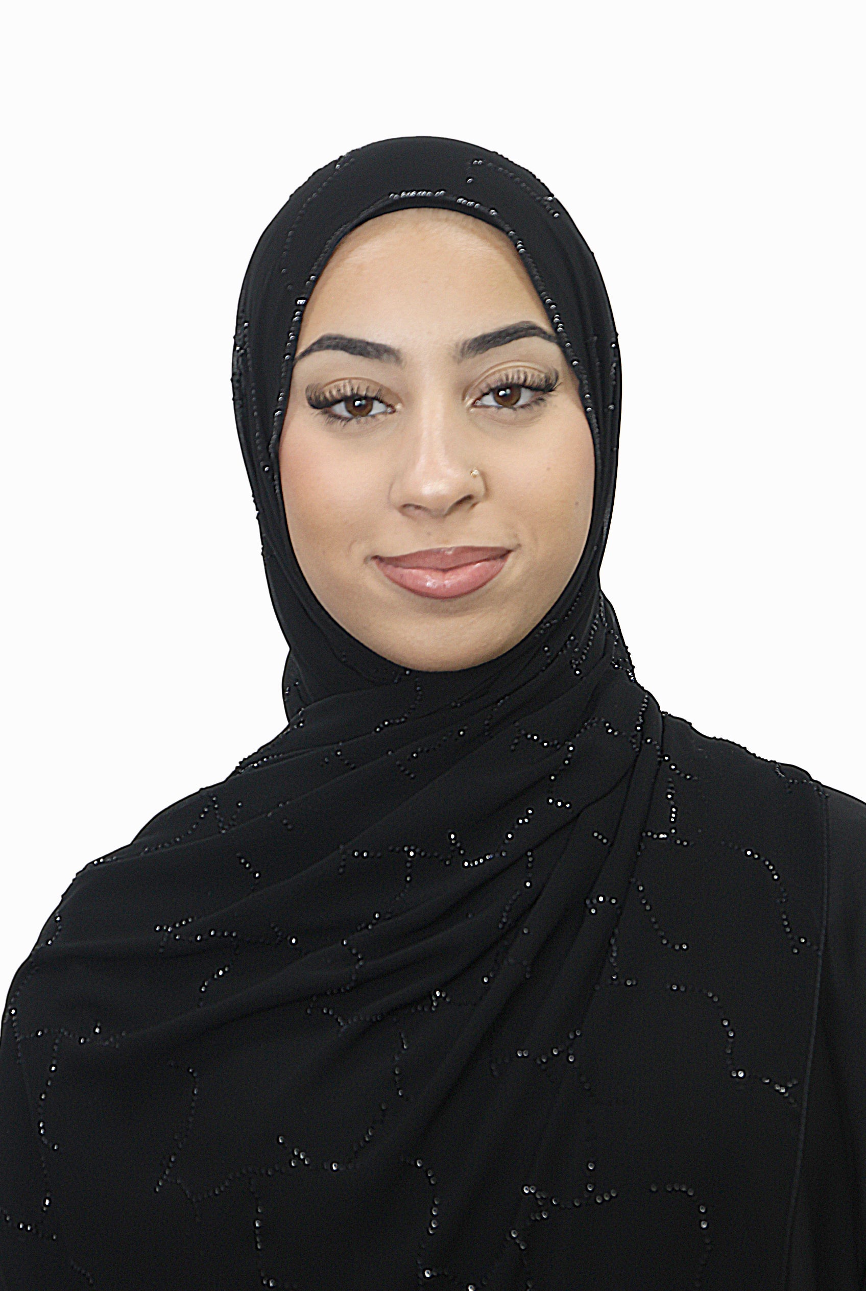 Emirati Chiffon Stone Hijab D1 Black With Black Beads Col 2
