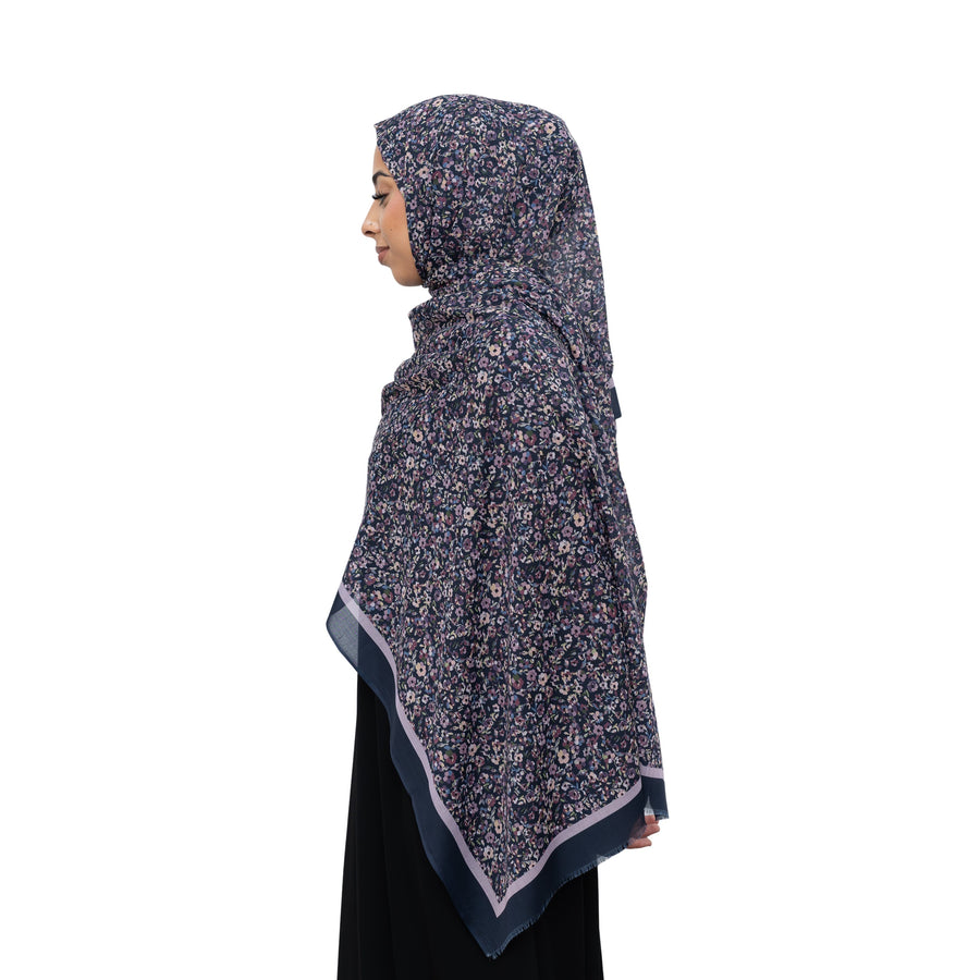 Exclusive Cotton Print Hijab Floral Lilac Blue Col 9