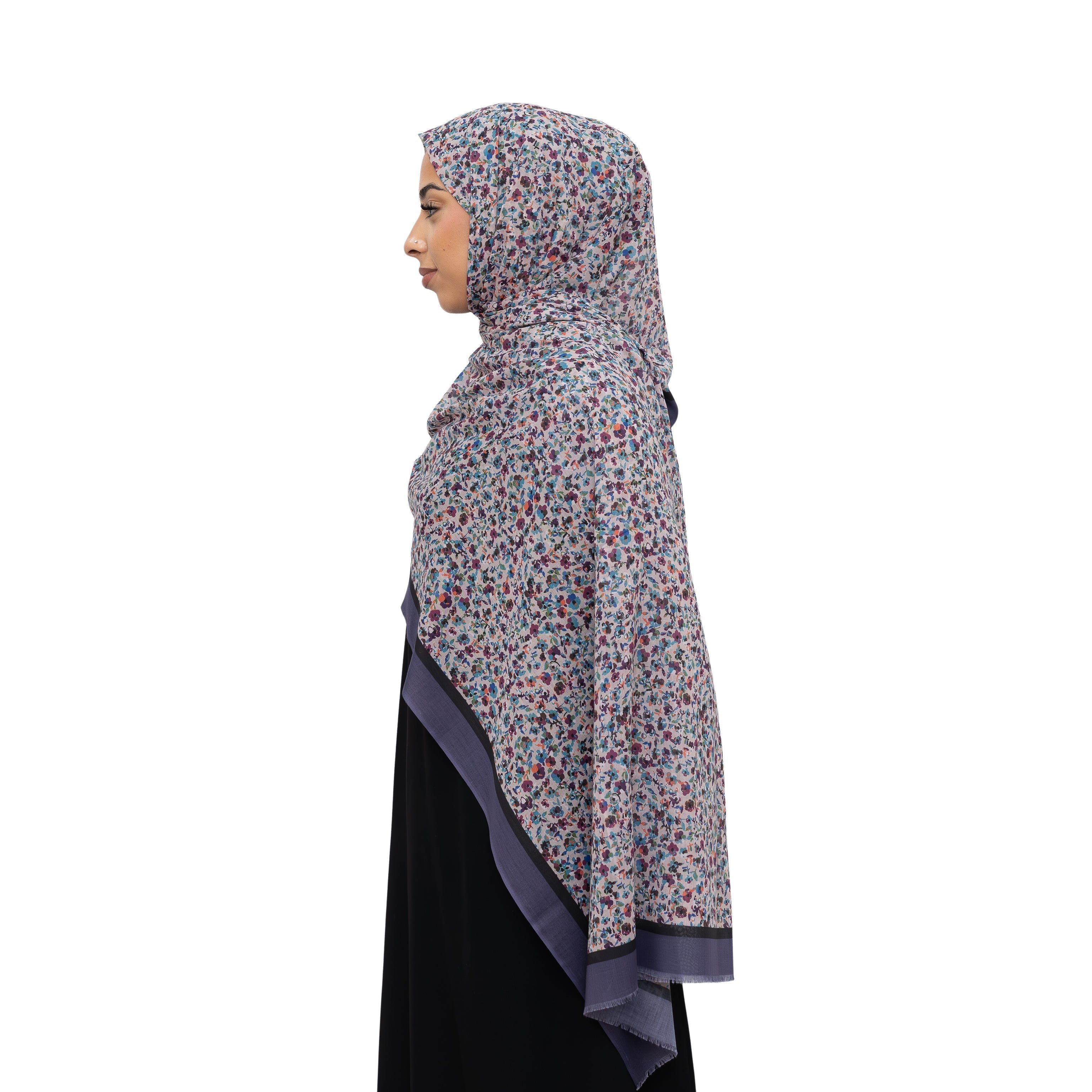 Exclusive Cotton Print Hijab Floral Black Purple Col 20