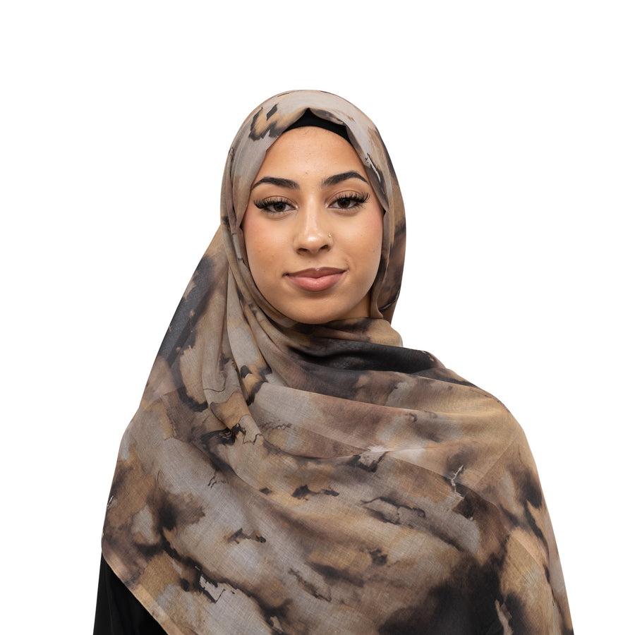 Watercolor Sharp Modal Hijab Black Mustard
