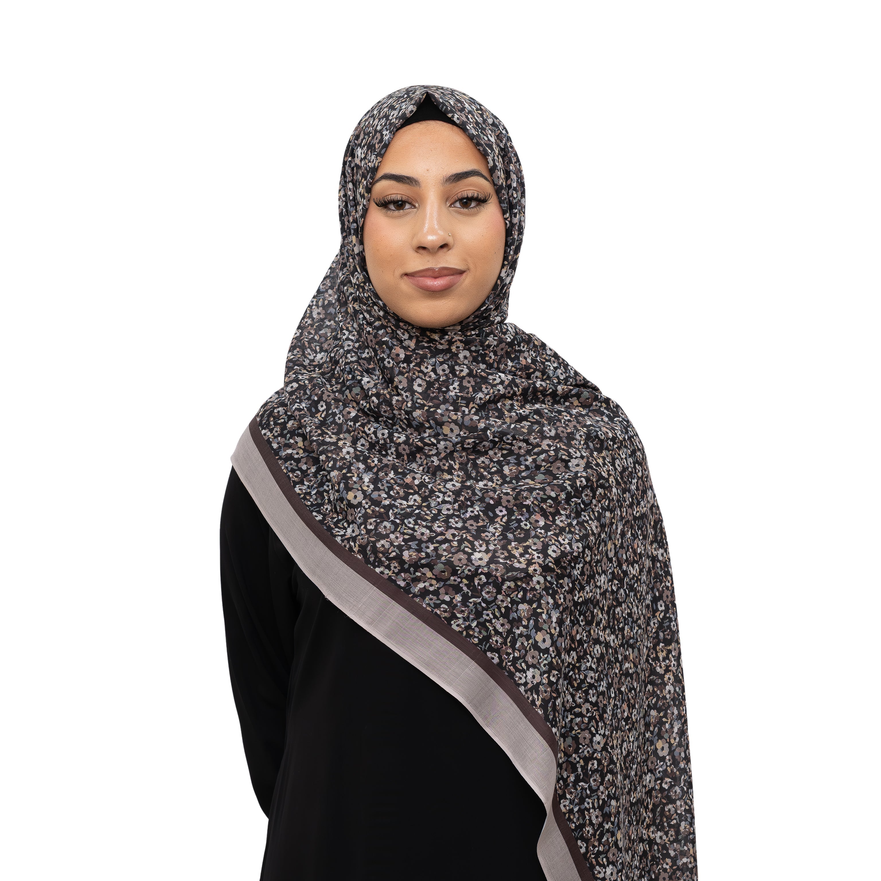 Exclusive Cotton Print Hijab Floral Black Pink Col 16