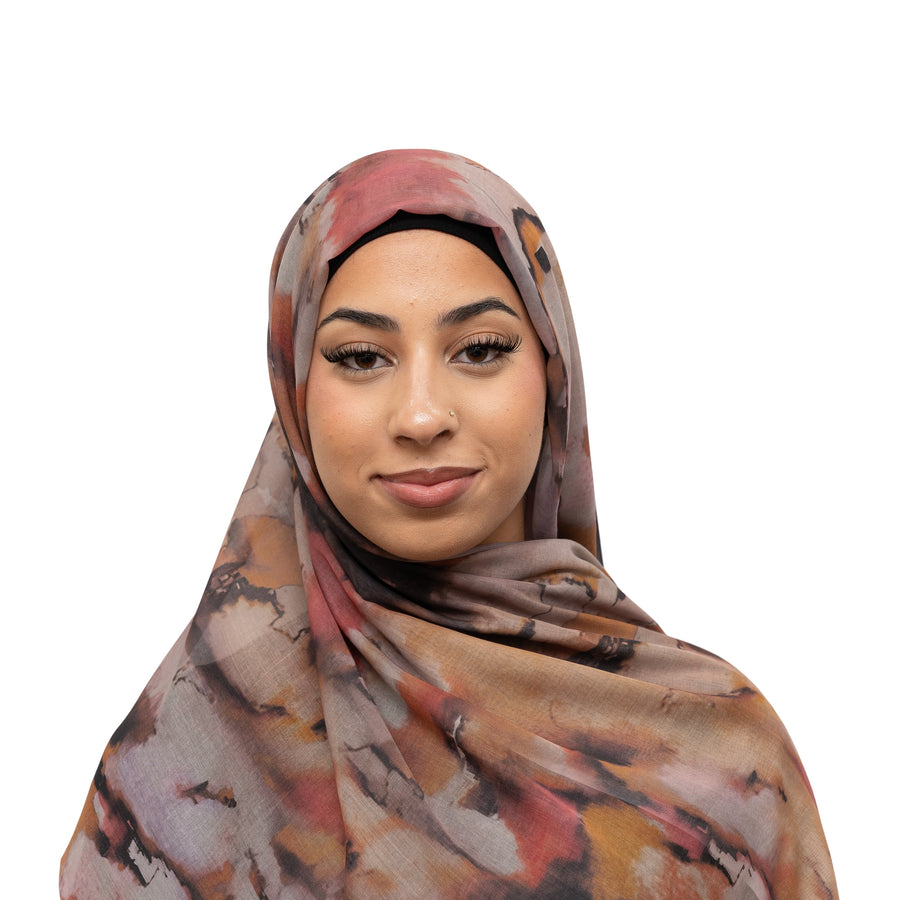 Watercolor Sharp Modal Hijab Black Orange