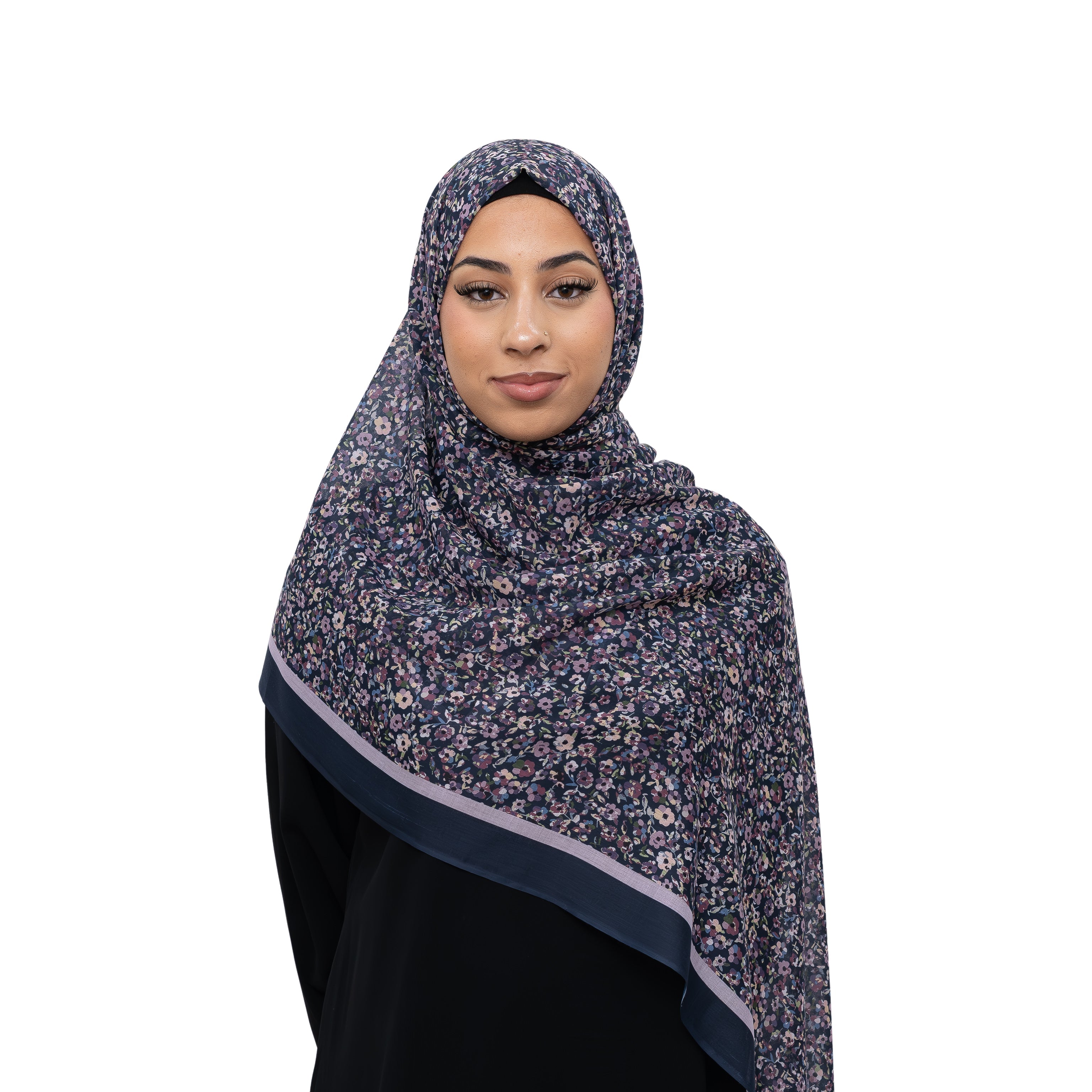 Exclusive Cotton Print Hijab Floral Lilac Blue Col 9